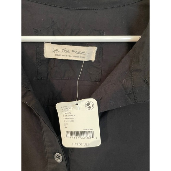 We The Free Free People Freya Black Cotton Poplin Tunic Shirt Size L NWT - Picture 4 of 9